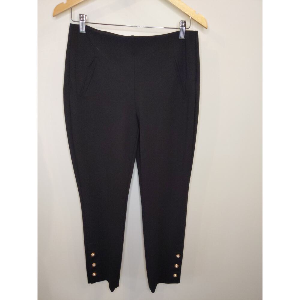 Chico's Black Ankle Pants Pearl Button Detail Pull-On Stretch Size 0 Slacks